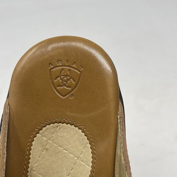 Ariat Wedge Heel Slide Sandals Womens 8.5 B Tan Brown Leather Stitching Western - Picture 11 of 15